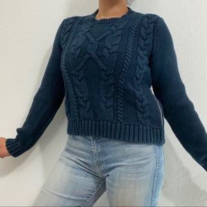 Banana Republic Women’s S Blue Cable Knit Pullover Crewneck Sweater Slight Crop